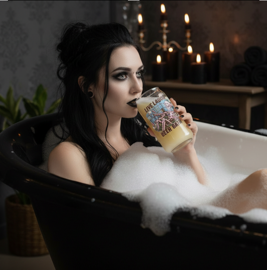 Live Laugh Beer Bath Skeleton Beer Glass – Funny Gothic Bath Lover Gift FirstGlassDesigns