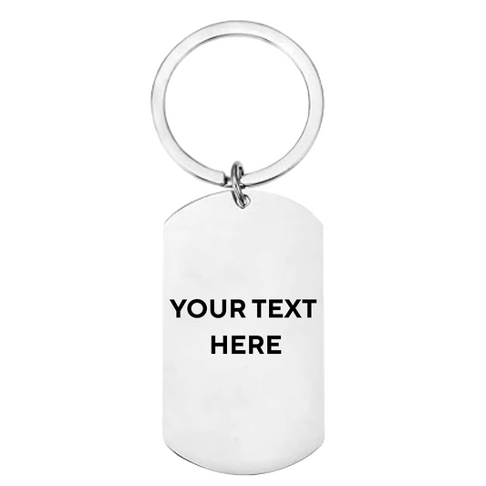 Reverse of Tour du Mont Blanc map stainless steel dog tag keyring showing laser engraved personal message area on white background