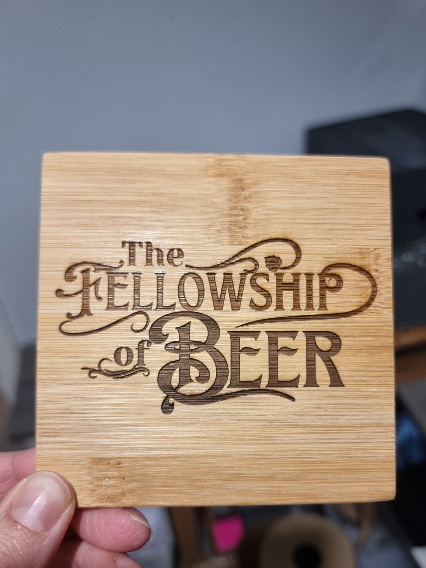 Unique personalised bamboo coaster with custom photo engraving