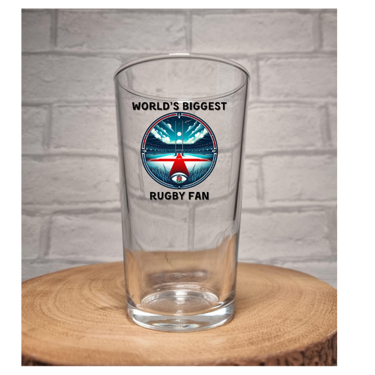 Worlds Biggest Rugby Fan Pint Beer Glass - Six Nations, Gift For Rugby Fan Dad Boyfriend Girlfriend FirstGlassDesigns