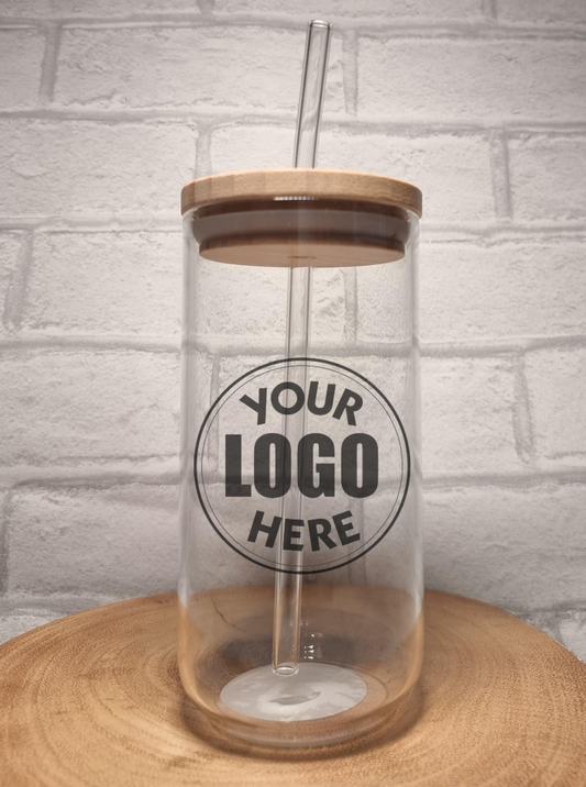Personalised Glass Iced Coffee / Cold Brew Cups with Bamboo Lid and Glass Straw