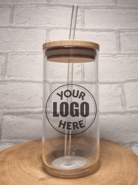 Personalised Glass Iced Coffee / Cold Brew Cups with Bamboo Lid and Glass Straw First Glass Designs