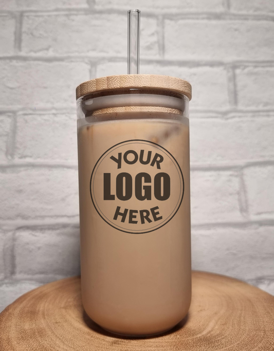 Personalised Glass Iced Coffee / Cold Brew Cups with Bamboo Lid and Glass Straw