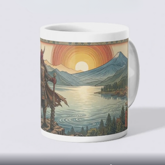 Custom Japanese Oni samurai warrior wrap around print mug, novelty birthday gift for men