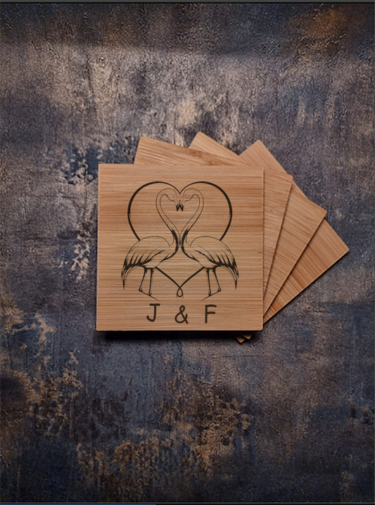 Personalised Flamingo Bamboo Coaster Gift Idea for Boyfriend / Girlfriend / Wife / Husband