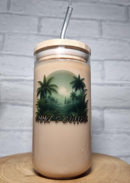 Bespoke Eco Friendly Green Forest Scene Personalised Ice Coffee / Cold Brew Cup