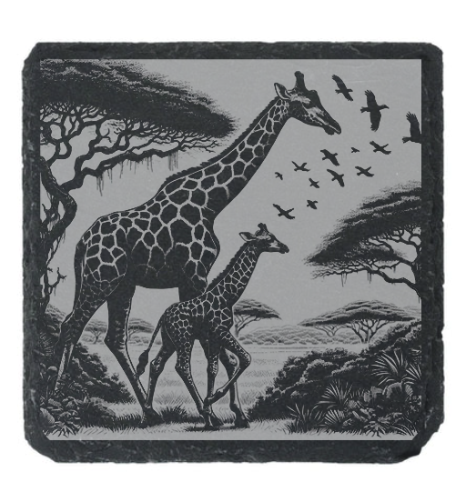 Mother and Baby Zebra Engraved Slate / Bamboo Coaster - Gift for Mum Animal Lover