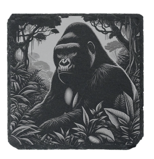 Gorilla Engraved Slate / Bamboo Coaster - Gift for Animal Lover