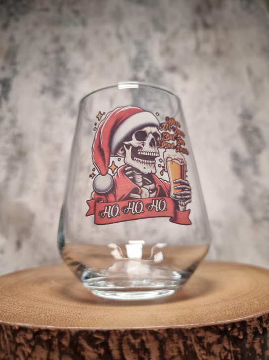 Personalised Santa Skull Skeleton Xmas Beer Glass - Christmas Gift Idea - Option to add a Engraved Coaster FirstGlassDesigns
