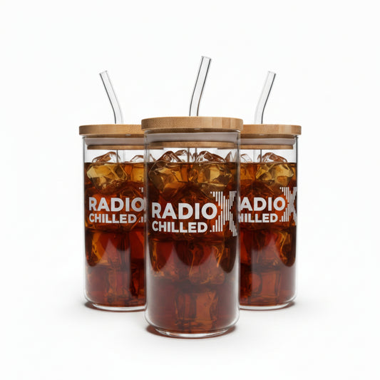 Close up of custom printed logo design on personalised glass tumbler with bamboo lid, upload your own design gift for her