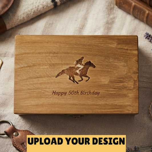 Personalised Wooden Gift Box with 2 Bamboo Coasters & Custom Glassware – Upload Your Own Design First Glass Designs