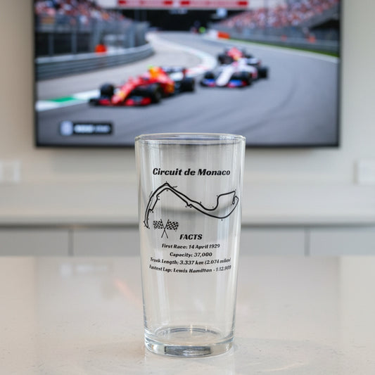 Motorsport gift set featuring custom track map glass and coaster