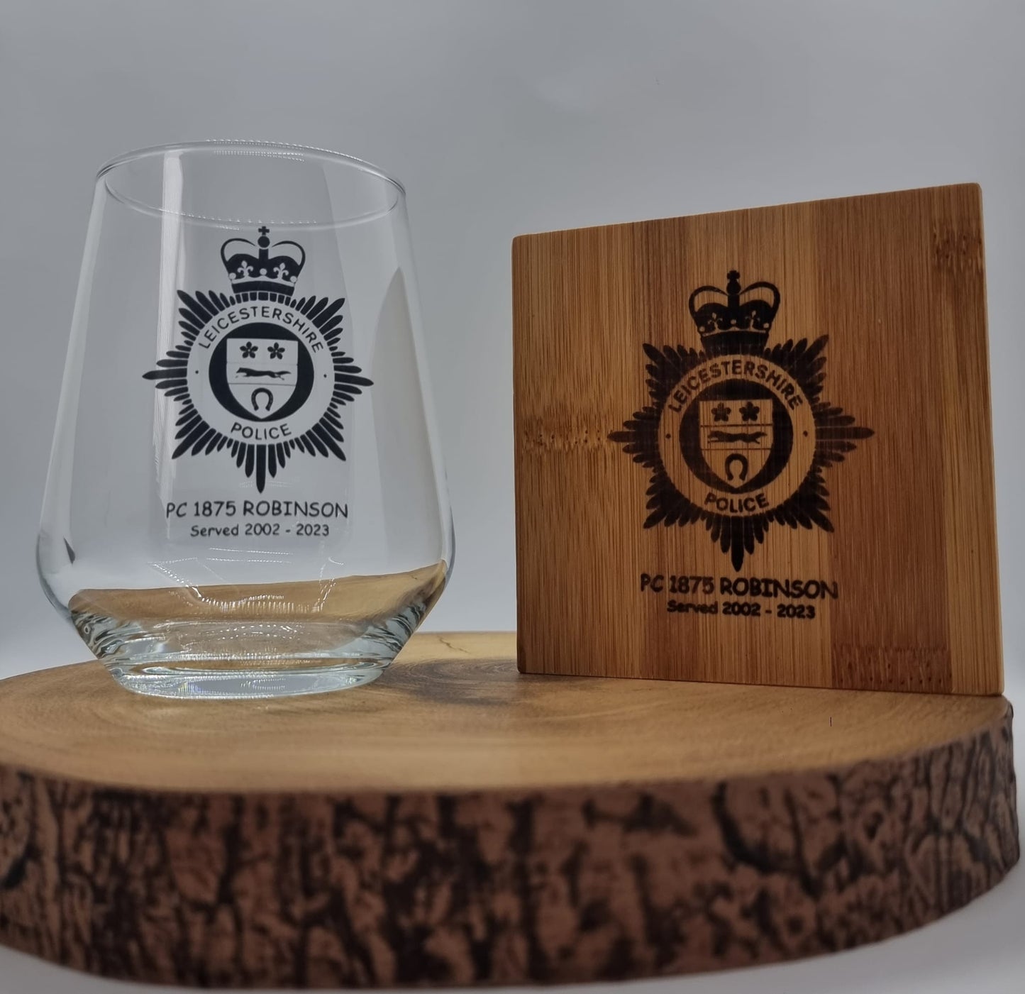 Personalised Retirement Gift Police Officer Force  / New Recruit Glass Gift Set Idea Set for Sergeant / Inspector 👮