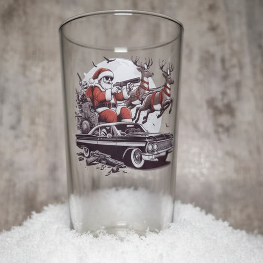 Santa's Sleigh Drive-By: Edgy Christmas Pint Conical Glass for a Holiday Twist