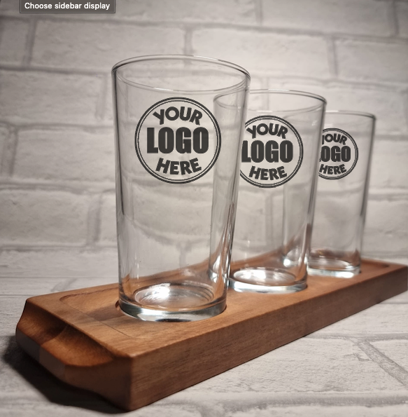 Personalised / Bespoke Half Pint Tasting Glassware with Wooden Flight Paddle Board