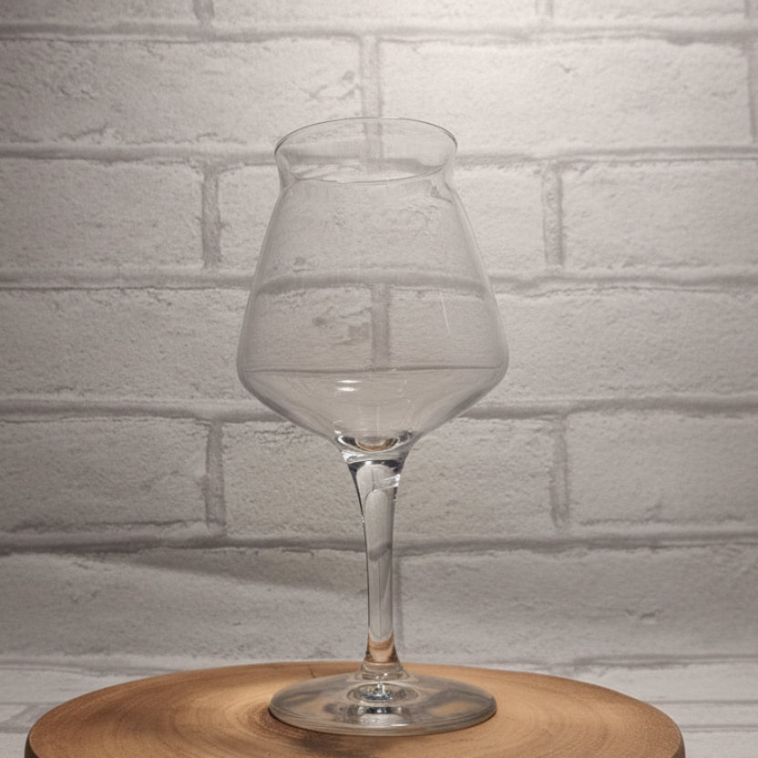 Close up of custom teku craft beer glass, upload your own design gift for him