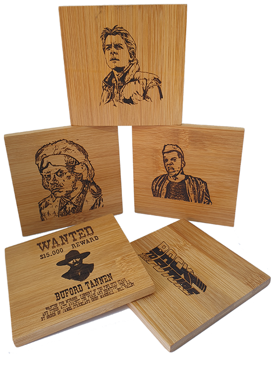Laser engraved Back To The Future Wooden Coasters