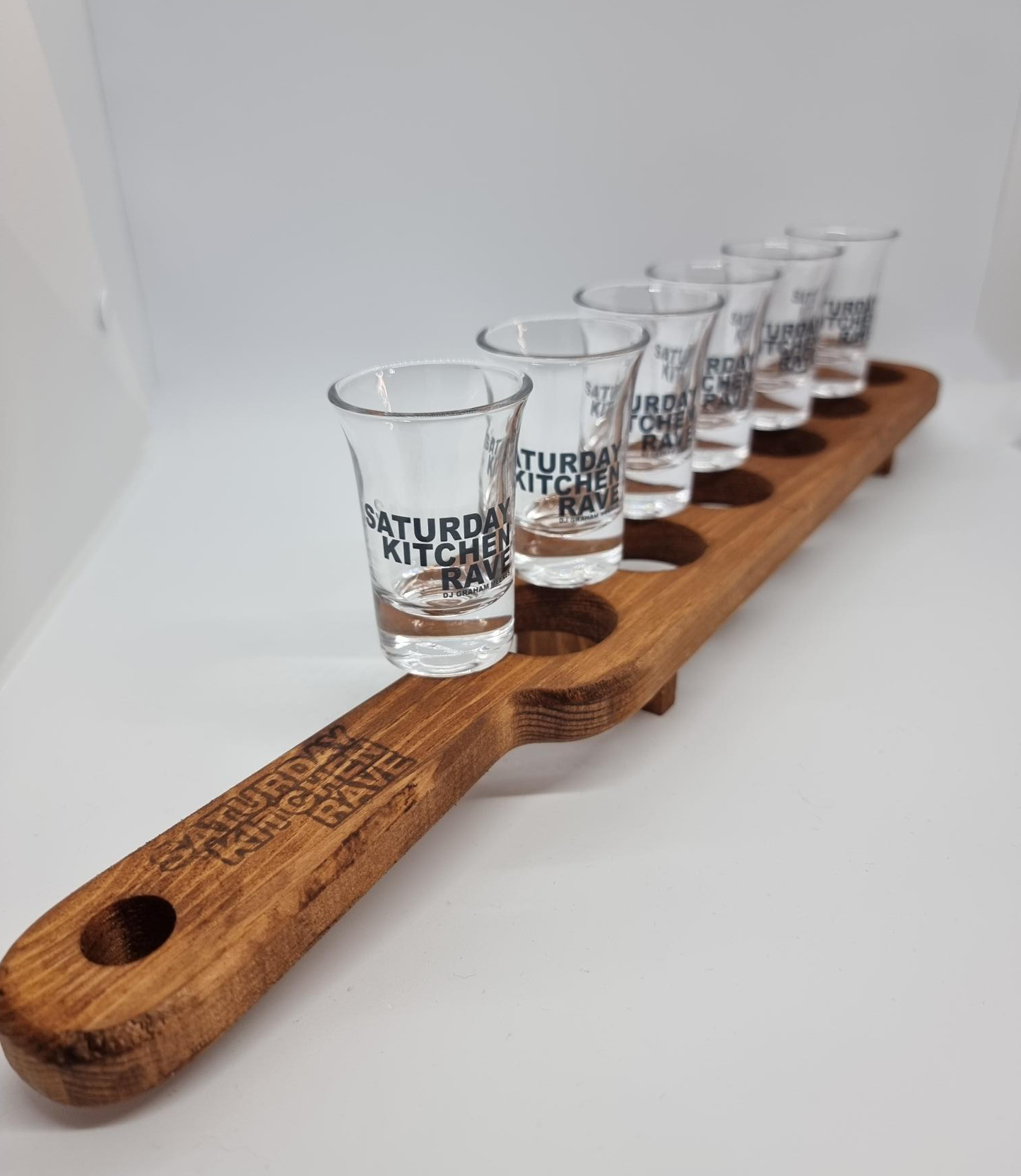 6 x Custom /Personalised Shot glasses with Paddle -Great Gift Idea