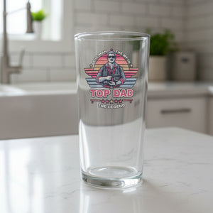  Top Dad printed pint glass on wooden surface — personalised Father's Day and birthday gift for dad UK