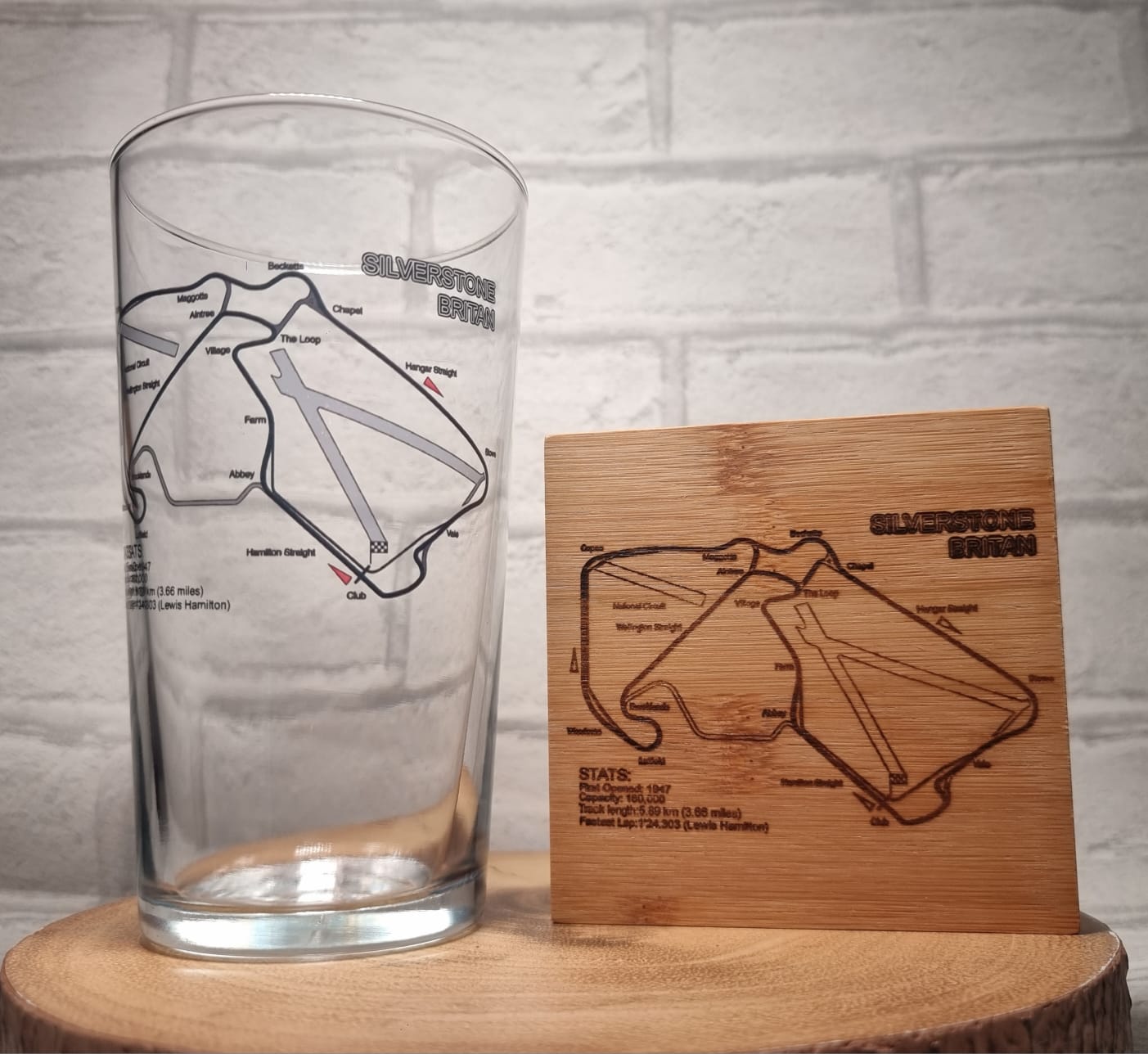 Formula 1 Circuit / Track Layout Beer Glass with Bamboo Coaster - Great Gift Idea for F1 Fan