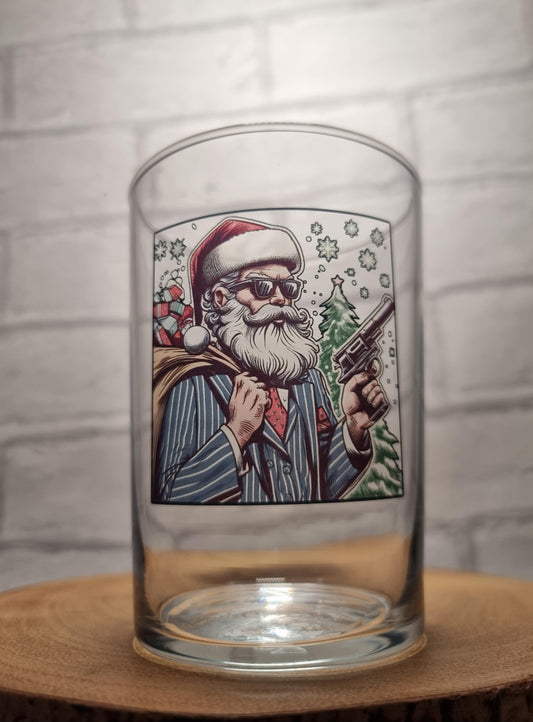 Holly Heist Cheer: Limited Edition Xmas Glass with Gangster Santa, Pinstripes, and Holiday Heat