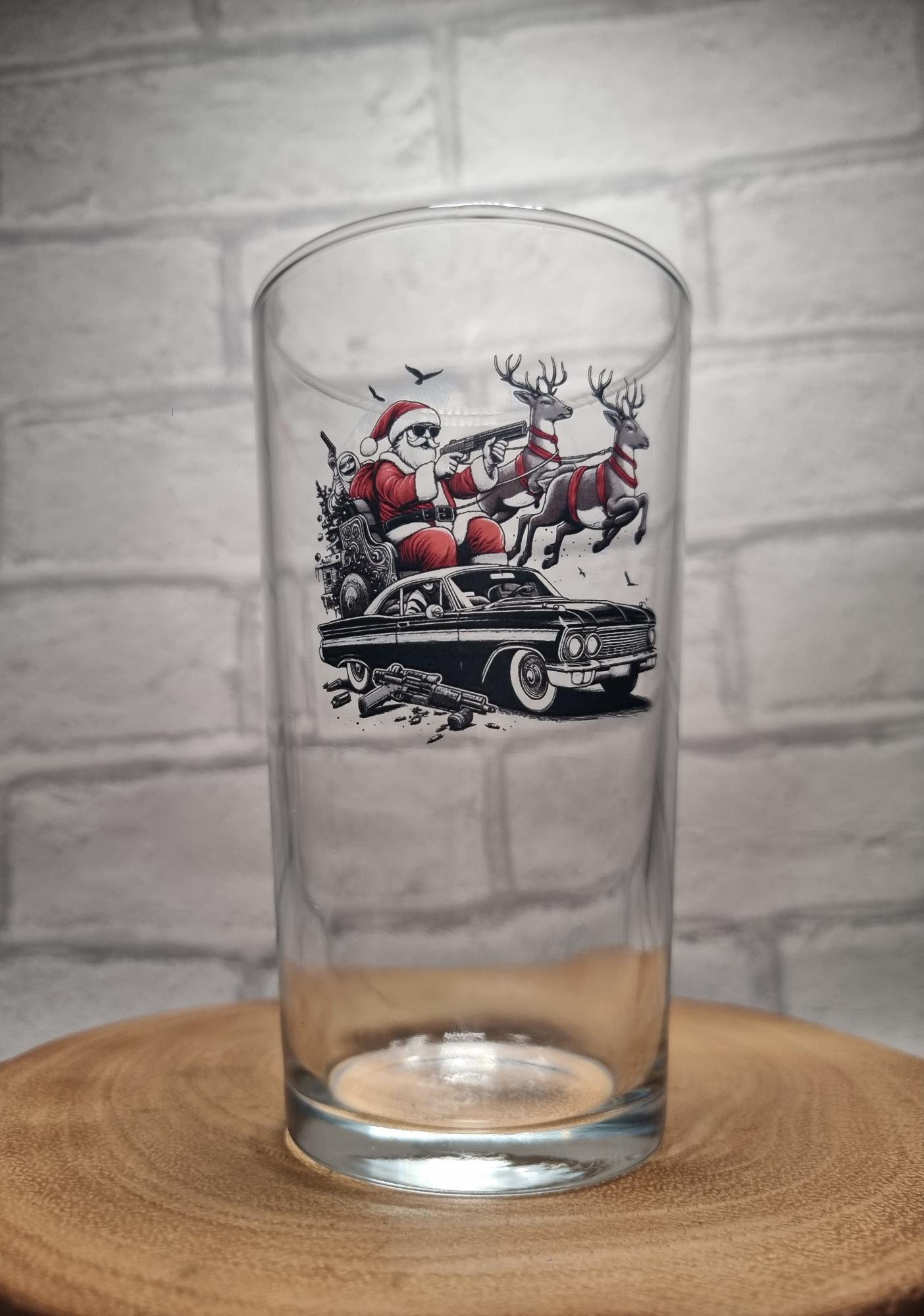 Santa's Sleigh Drive-By: Edgy Christmas Pint Conical Glass for a Holiday Twist
