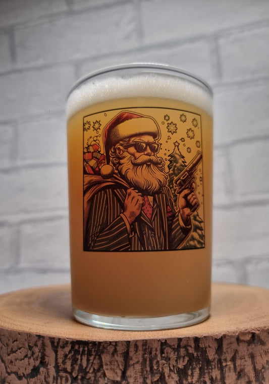 Holly Heist Cheer: Limited Edition Xmas Glass with Gangster Santa, Pinstripes, and Holiday Heat