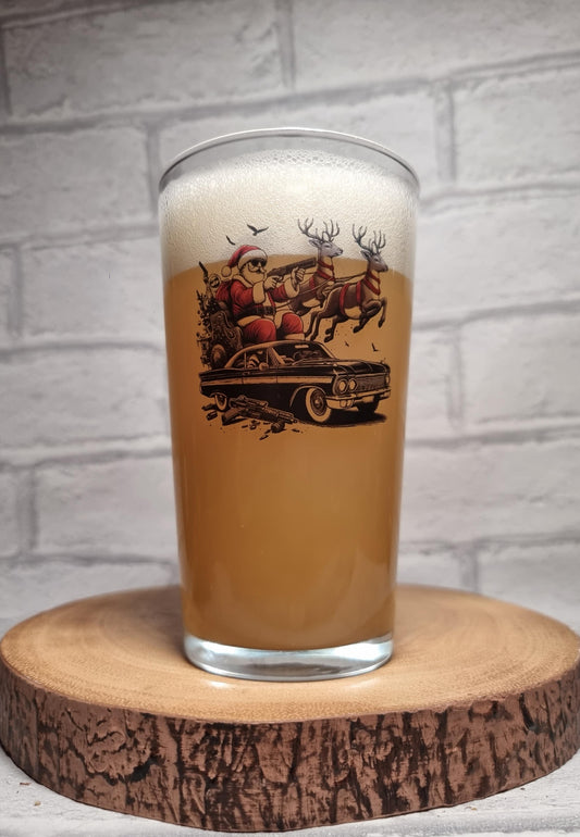 Santa's Sleigh Drive-By: Edgy Christmas Pint Conical Glass for a Holiday Twist