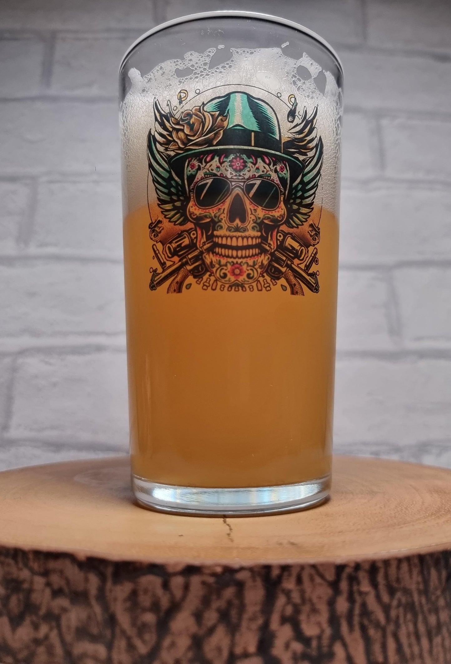 Rustler's Respite: Skull Cowboy Personalised 1 Pint Conical  Beer Glass