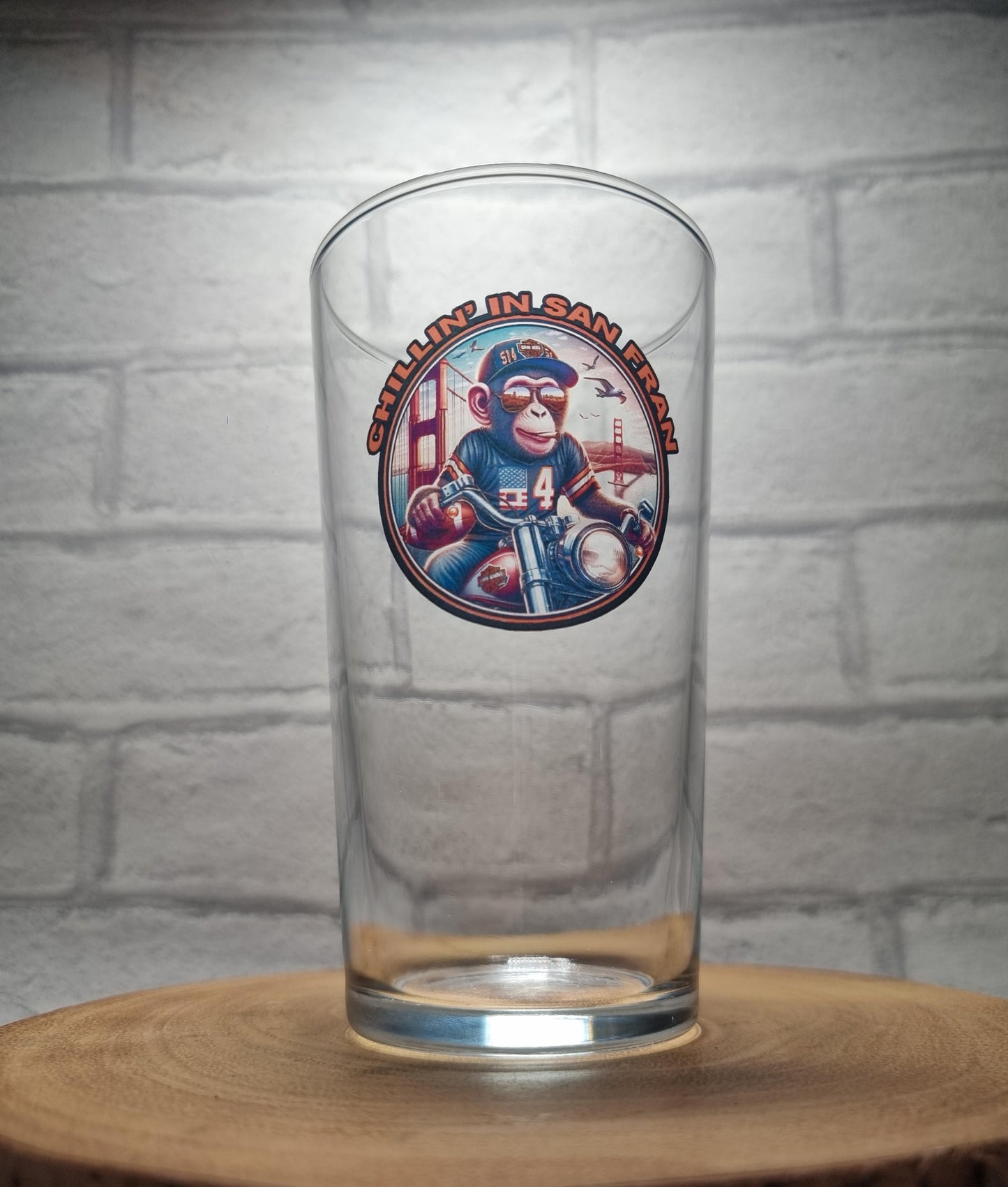 "Monkeying Around the Bay: Harley-Rider Brewmaster Glass - A Golden Gift for Beer Enthusiasts!"