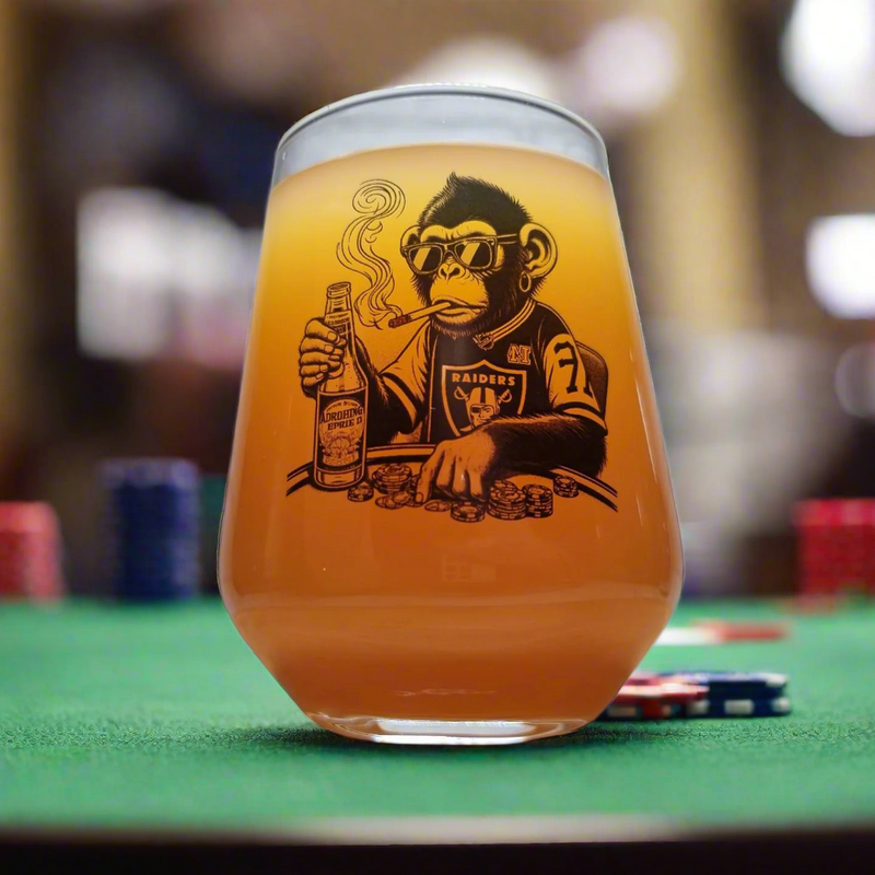 Monkeying Around the Tables: Poker-Playing Primate Brewmaster Allegra Glass - A Winning Gift for Vegas Vibes FirstGlassDesigns