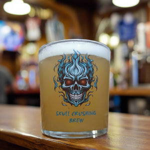 Personalised Printed Skull Beer Glass "Skull Crushing Brew" Custom Engraved Beer Glass First Glass Designs