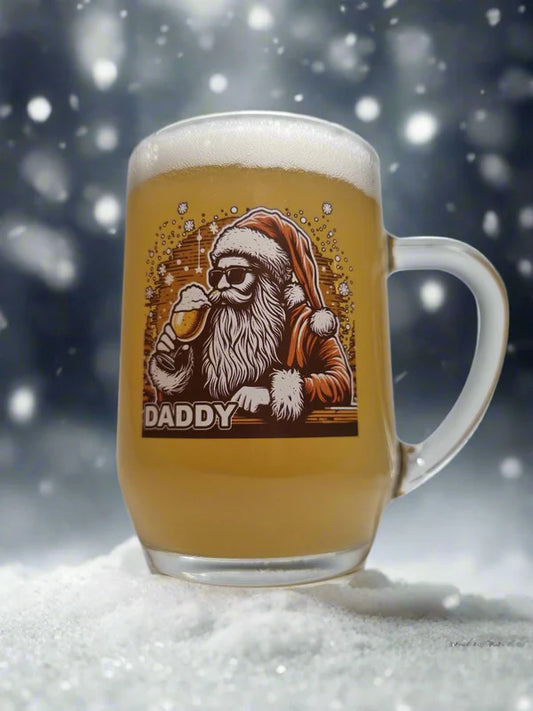 Personalised Hipster Santa Xmas Festive Beer Tankard Glass Gift Idea for Dad, Brother, Boyfriend etc