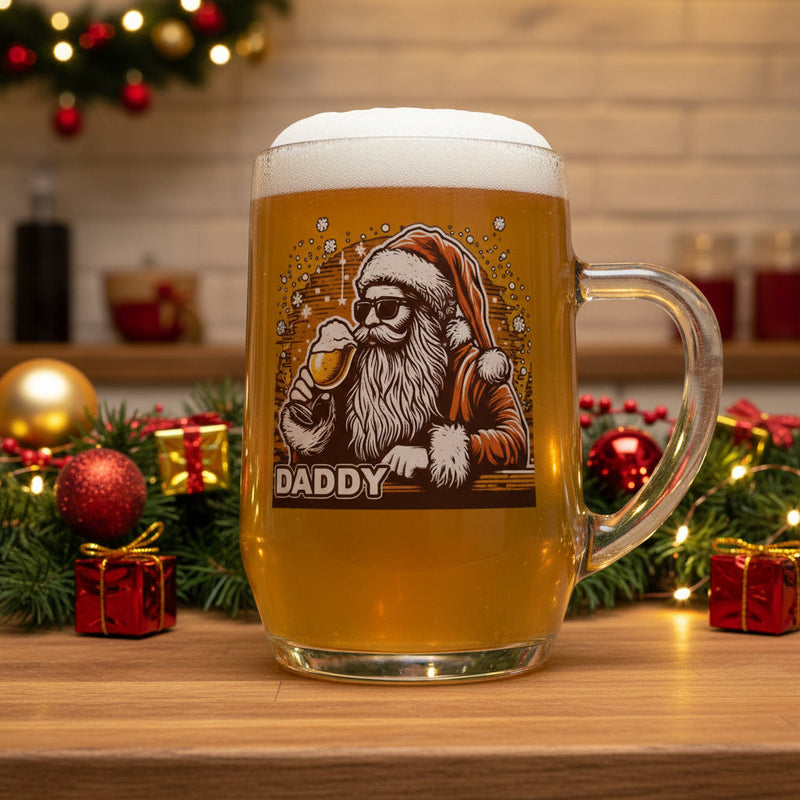 Personalised Hipster Santa Beer Glass - Father Christmas Festive Beer Tankard Glass - Gift Idea for Dad, Brother, Boyfriend FirstGlassDesigns