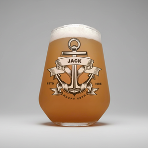 Personalised Birthday Beer Glass | Custom Printed Anchor First Glass Designs