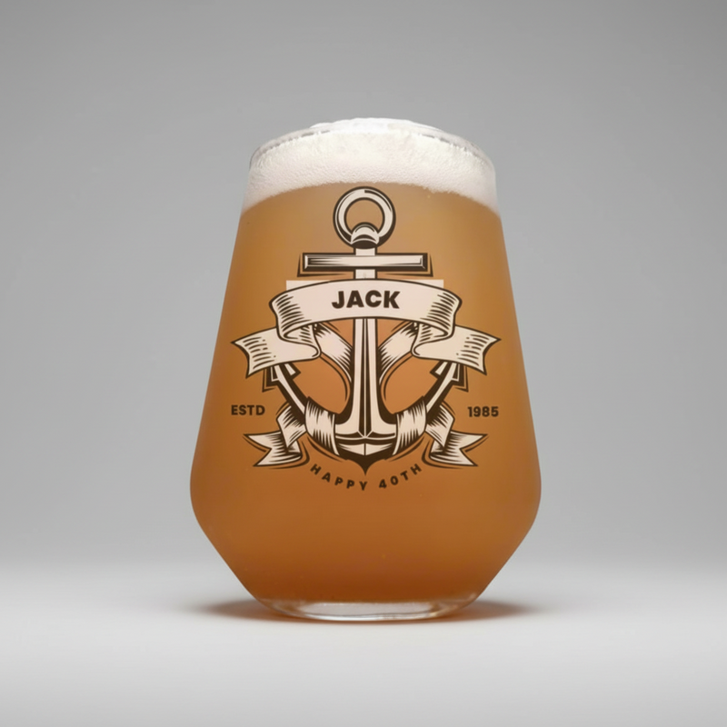 Personalised Birthday Beer Glass | Custom Printed Anchor First Glass Designs