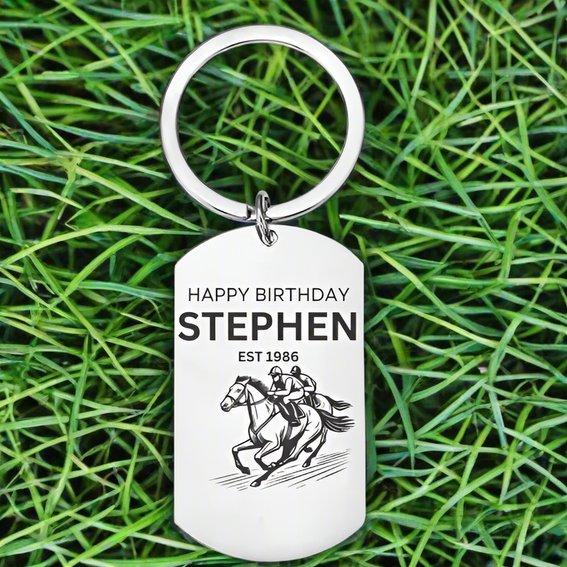 Personalised Engraved Horse Racing Grand National Keyring / Keychain - Perfect Gift Idea