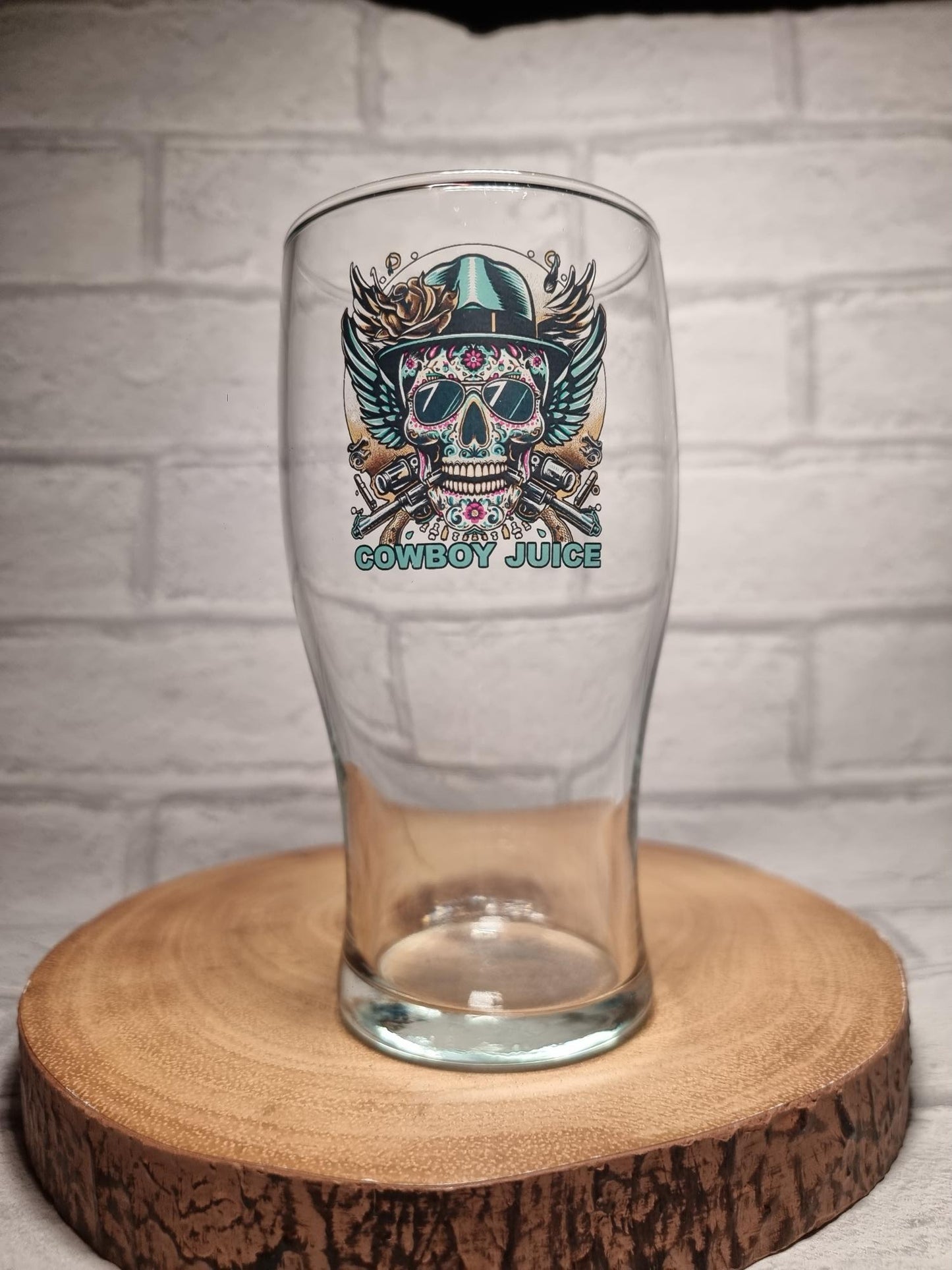 Rustler's Respite: Skull Cowboy Personalised 1 Pint Conical  Beer Glass