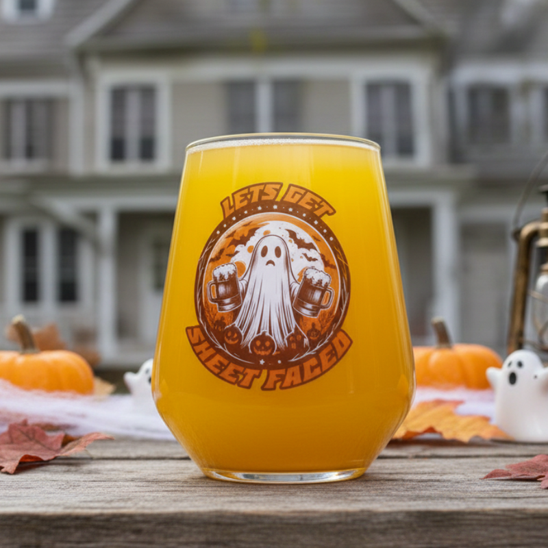 Halloween Personalised Tumbler, Halloween Party Barware, Halloween Beer Pint Glass, Ghost Glass, Autumn Gift Idea, Lets Get Sheet Faced