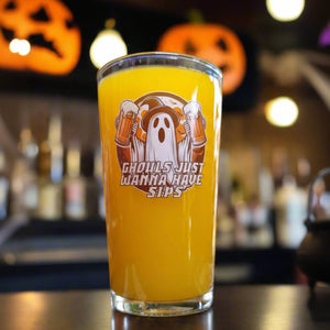 Halloween Ghost Beer Glass – Custom Printed "Ghouls Just Wanna Have Suds" Design
