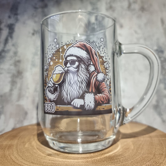 Personalised Hipster Santa Beer Glass - Father Christmas Festive Beer Tankard Glass - Gift Idea for Dad, Brother, Boyfriend