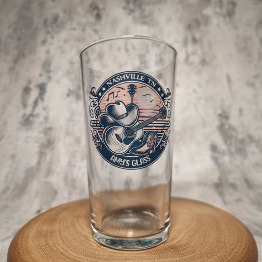 Personalised Country & Western Music Glass –  Gift For Country Fans - Ink Printed, Dishwasher Safe | Custom Text & Optional Bamboo Coaster