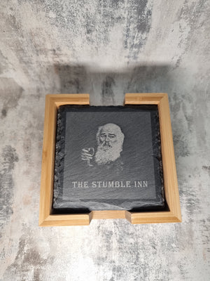 Personalised Upload Your Own Logo Slate Coasters - Pack of Six with Wooden Holder - Custom Coaster - Gift For Him or Her - Home Bar -  Housewarming Gift - Birthday, Anniversary Gift