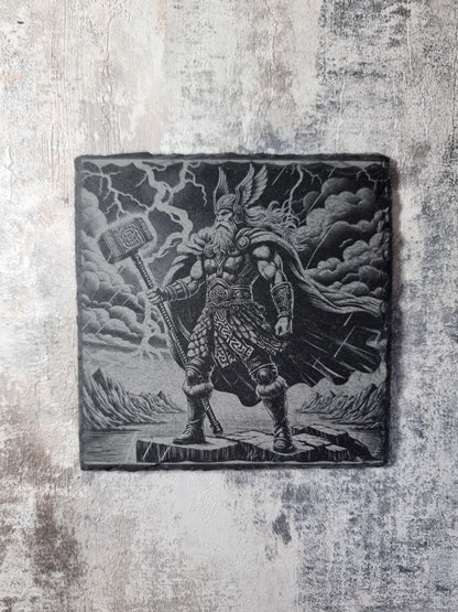 Norse Viking Mythology God Thor Slate / Bamboo Coaster Home Decor Gift