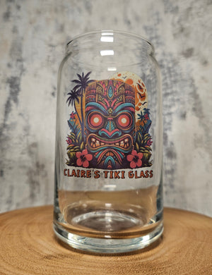 Personalised Tiki Can-Shaped Glass – Custom Ink Printed Cocktail Glass | Tropical Bar Gift First Glass Designs