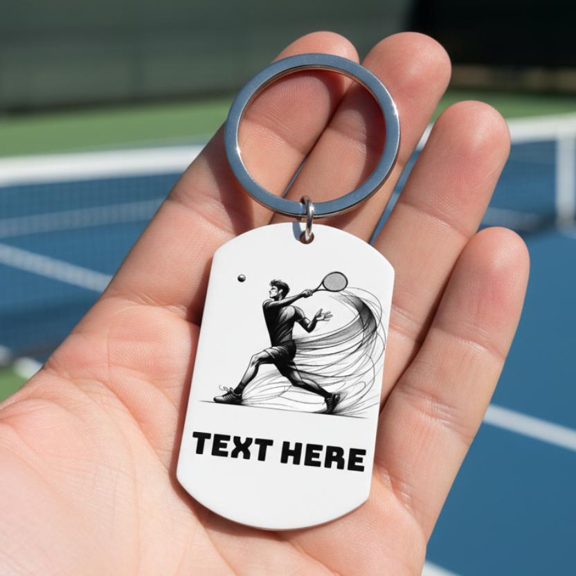 Personalised tennis player design with male or female option and custom name.
