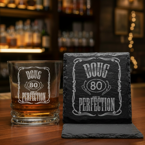 Personalised ink printed whiskey glass — milestone birthday gift for him by First Glass Designs UK