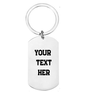Reverse of personalised boxing stainless steel dog tag keyring showing laser engraved personal message area on white background