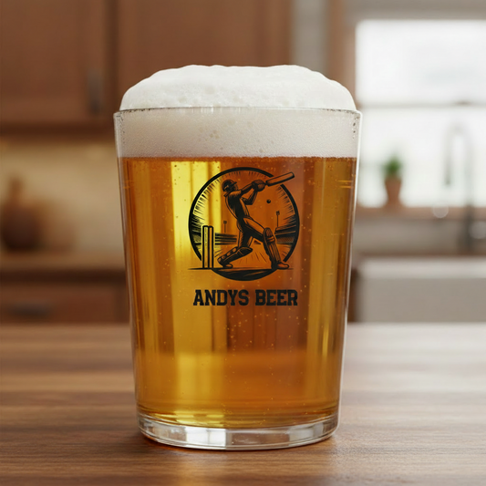 Personalised cricket beer glass gift placeholder image showing custom text option