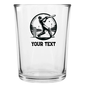 Personalised cricket beer glass gift with custom printed batsman design and custom text